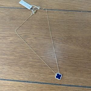 Rachel Zoe Sterling Silver/Gold Tone Navy Blue Clover Pendant Neckalce